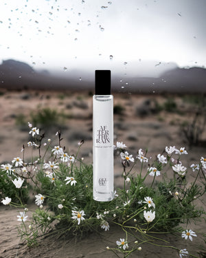 After the rain perfume oil in the desert with rain drops