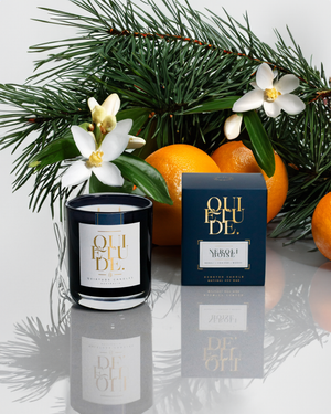 neroli boise soy candle Australia with neroli blossoms, dried citrus , wood and pine